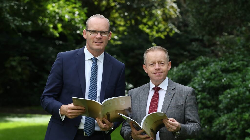 Minister for Foreign Affairs Simon Coveney and Minister of State for International Development Ciarán Cannon at the publication of Irish Aid’s 2016 report. Photograph: Nick Bradshaw