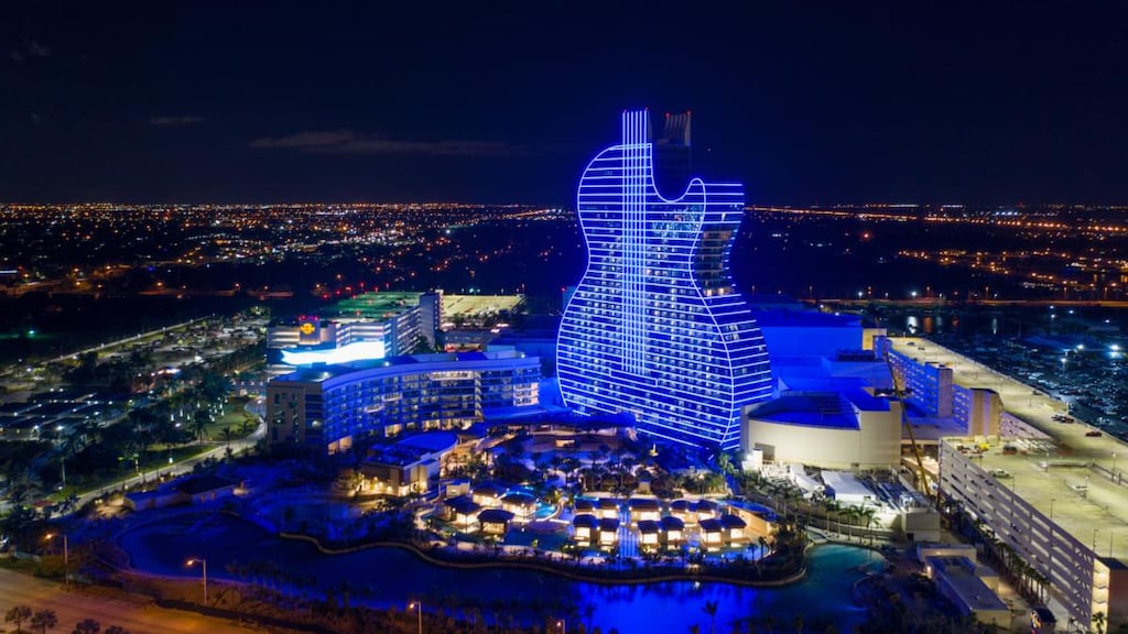 The Seminole Hard rock casino guitar-shaped hotel. Photograph: iStock