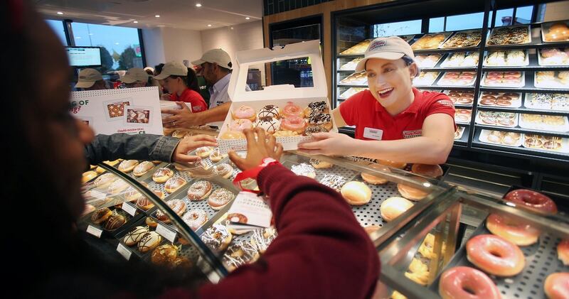 Krispy Kreme: the Blanchardstown doughnut store sells a preselected dozen for €17, or €18 if you choose your own. Photograph: Leon Farrell/Photocall