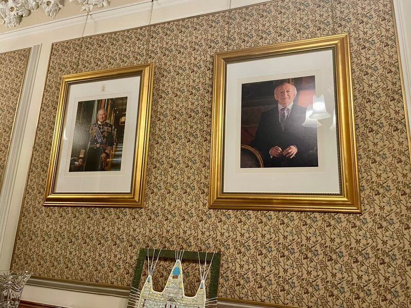 The portrait of President Michael D Higgins previously hung beside one of King Charles in the Lord Mayor's parlour at Belfast City Hall