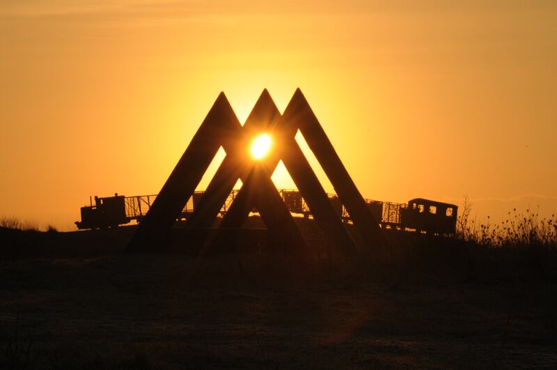 Sculpture walks: 60 Degrees by Kevin O'Dwyer and Sky Train by Mike Bulfin in Lough Boora, Co Offaly