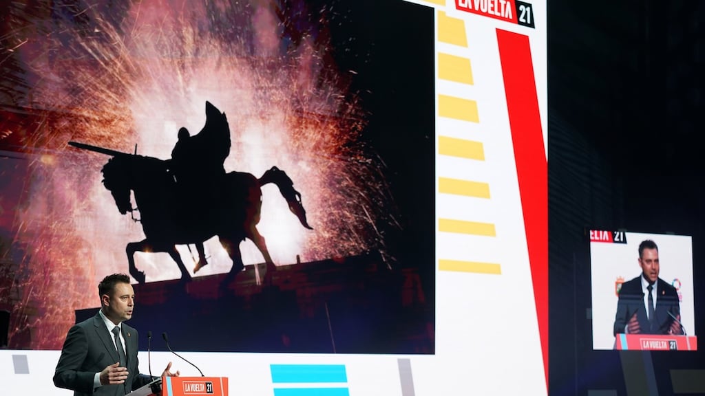 Deputy mayor of Burgos Daniel de la Rosa Villaoz  during the unveiling of plans for the  76th edition of La Vuelta cycling tour of Spain.  Photograph:  Cesar Manso/AFP/via Getty Images