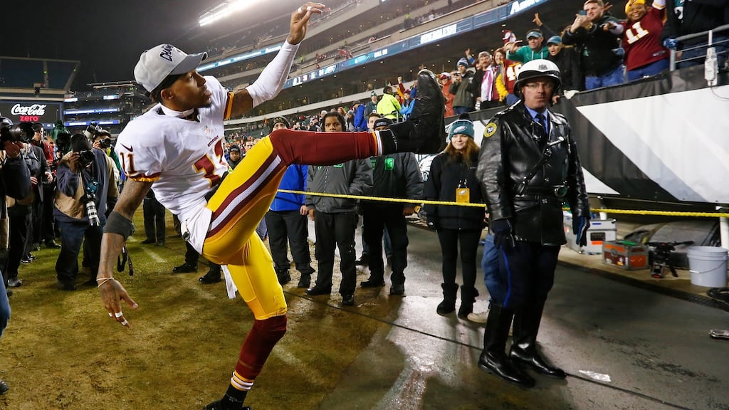 DeSean Jackson of the Washington Redskins celebrates a 38-24 win over the Philadelphia Eagles at Lincoln Financial Field. Photograph: Rich Schultz/Getty Images