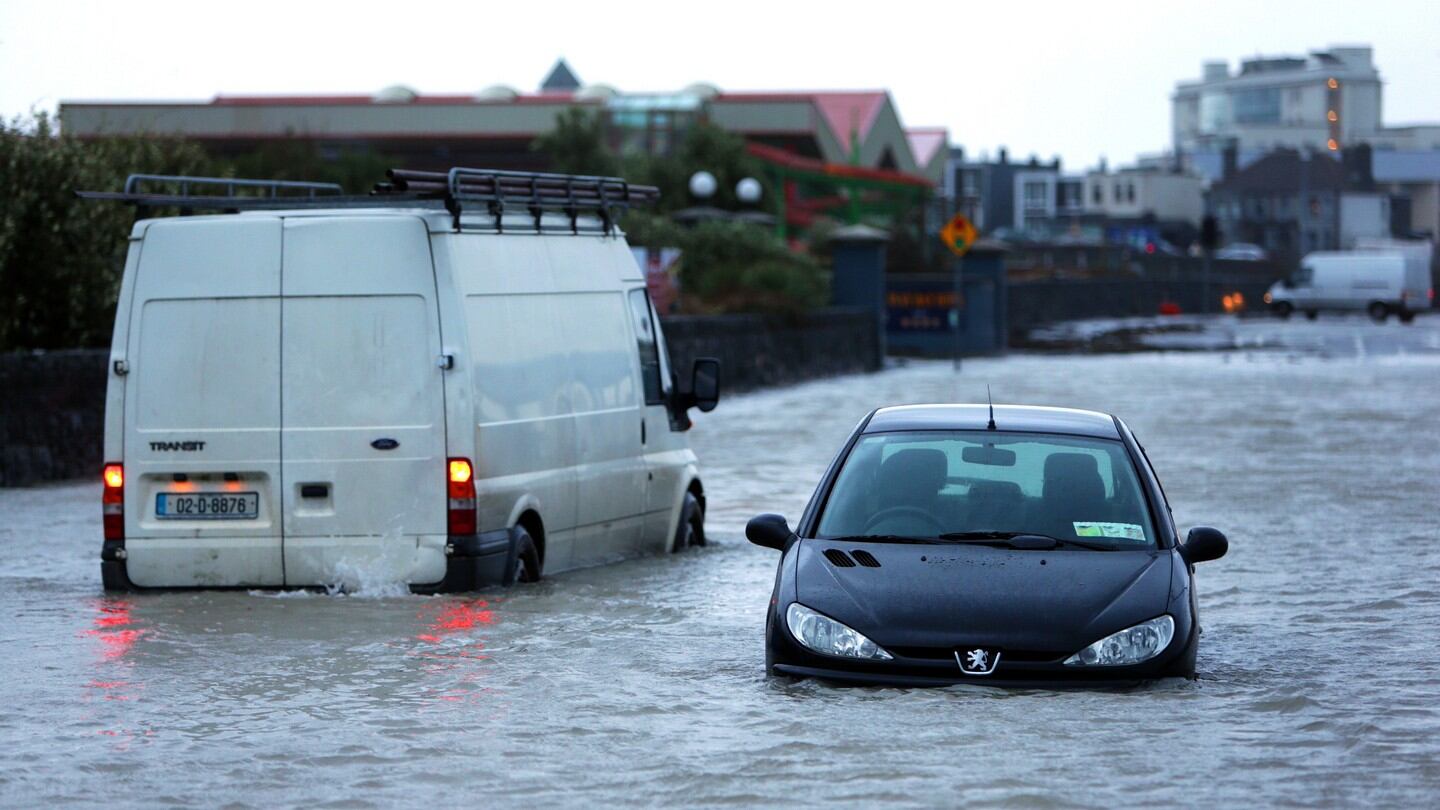 Flooding at Salthill, Galway, today following the high tide and storm. Photograph: Joe O’Shaughnessy