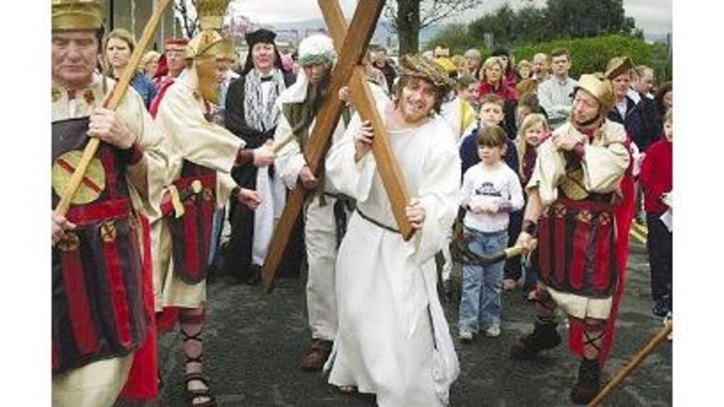 Mr Gerry Murray, from Clontarf, playing the part of Jesus during the Pageant of the Stations of the Cross at St John the Baptist Church, Clontarf, Dublin, yesterday.