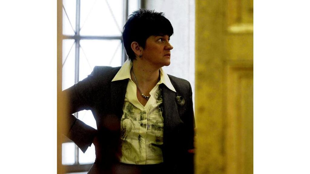 Northern Ireland's acting First Minister Arlene Foster in the lobby of the Stormont Assembly yesterday as talks continue on transferring policing and justice powers from London to Belfast. Photograph: Niall Carson/PA