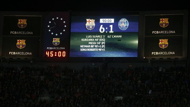 The barely believable scoreboard at full time. Photo: Sergio Lopez/Reuters