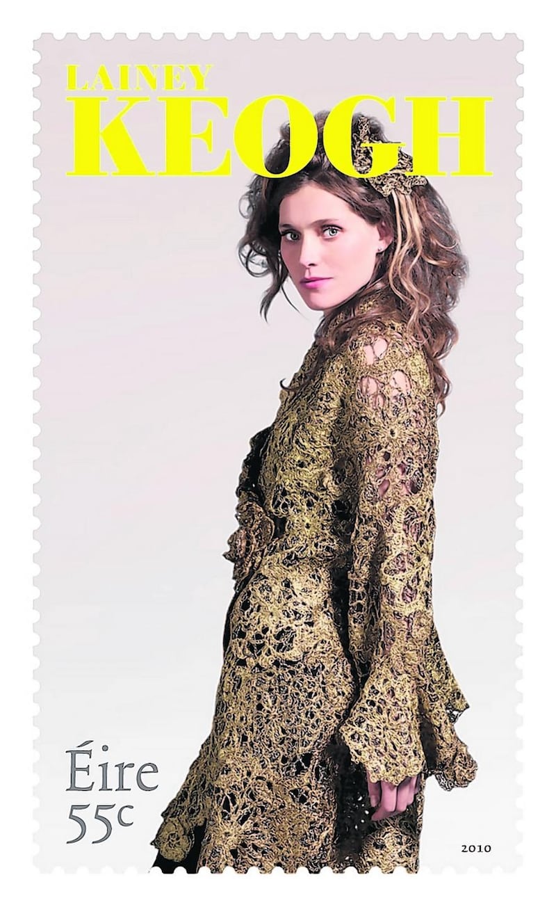 A stamp featuring a Lainey Keogh design, issued in 2010 as part of a celebration of Irish fashion designers