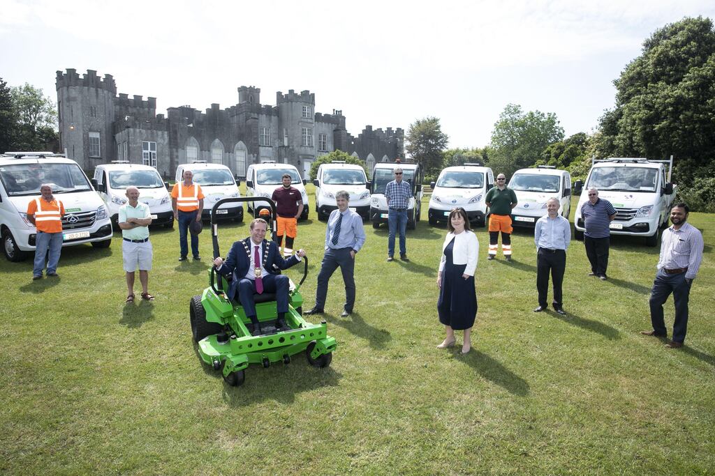 Then mayor of Fingal Cllr Eoghan O'Brien pictured in 2020 at Ardgillan Castle with a range of new electric vehicles that were introduced into Fingal County Council's fleet