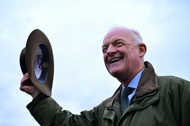Trainer Willie Mullins celebrating his 100th Cheltenham win last year. Photograph; Ben Stansall/AFP