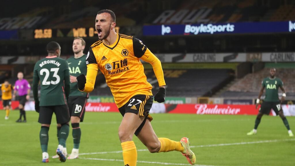 Romain Saiss of Wolverhampton Wanderers celebrates scoring his team’s equaliser during the Premier League draw with Tottenham Hotspur. Photo: Carl Recine/Reuters
