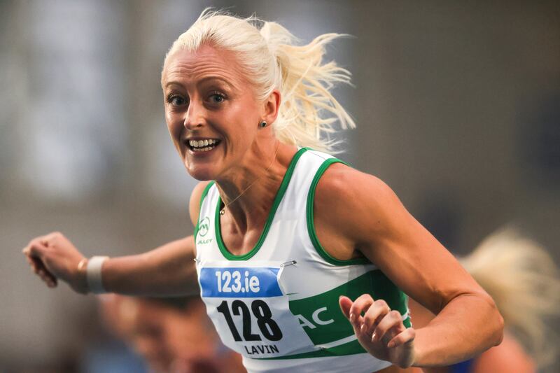 Sarah Lavin in action during the 60m hurdles final at the National Indoor Championships at Sport Ireland Campus in Blanchardstown. Photograph: Bryan Keane/Inpho