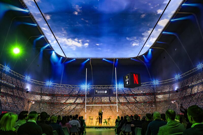 Laura Woods introduces the world premiere of the Netflix documentary Six Nations: Full Contact in London. Photograph: Mike Marsland/Getty Images for Six Nations