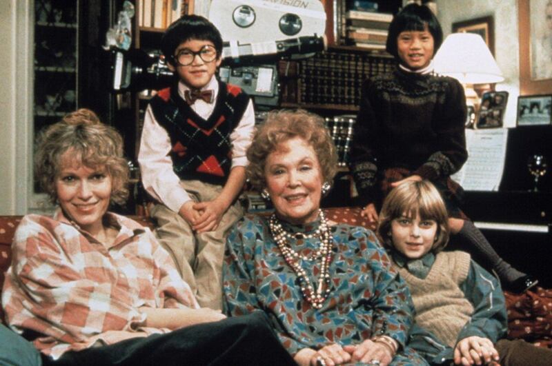 Moses Farrow (back left) in the 1986 Woody Allen film Hannah and Her Sisters, with (front from left) Mia Farrow, Maureen O’Sullivan, Fletcher Farrow Previn and (back right) Daisy Previn