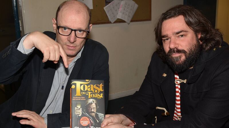 Toast of London actor Matt Berry & writer Arthur Mathews in conversation about their book Toast on Toast. Photograph: Cathal Burke / VIPIRELAND.COM