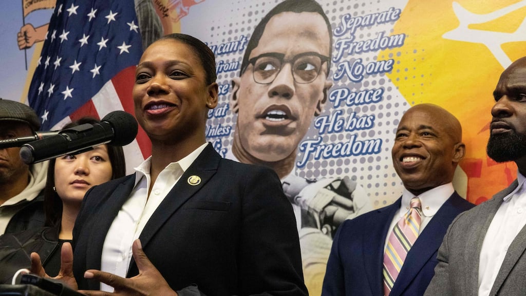 Keechant Sewell, who is to be New York police commissioner, during a press conference in New York on Wednesday. Photograph: Yuki Iwamura/AFP via Getty Images