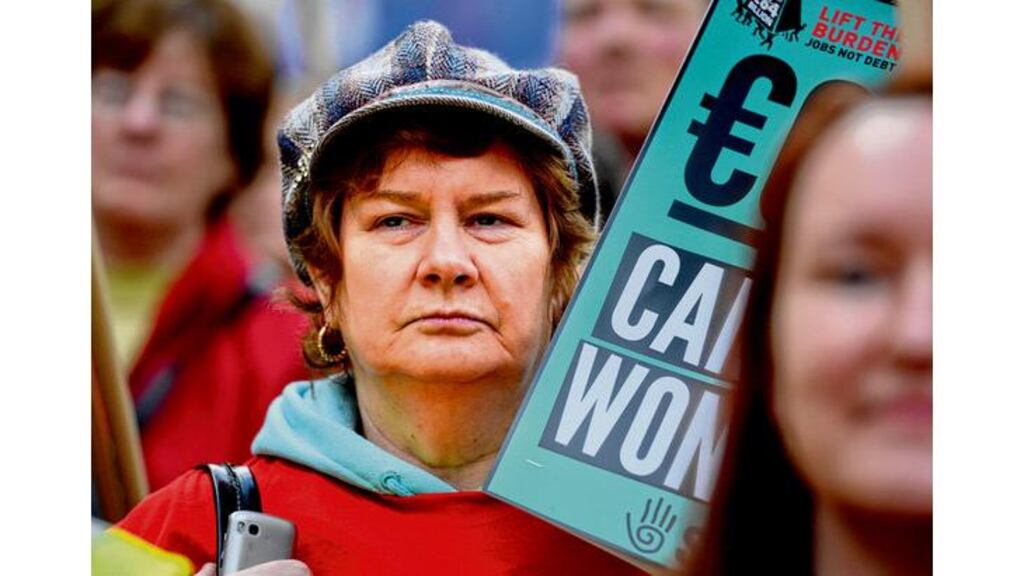 Thousands who sensed a "historic injustice" attended the Dublin anti-austerity march organised by the Irish Congress of Trade Unions, one of many around the country, at the weekend. photograph: dara macdónaill