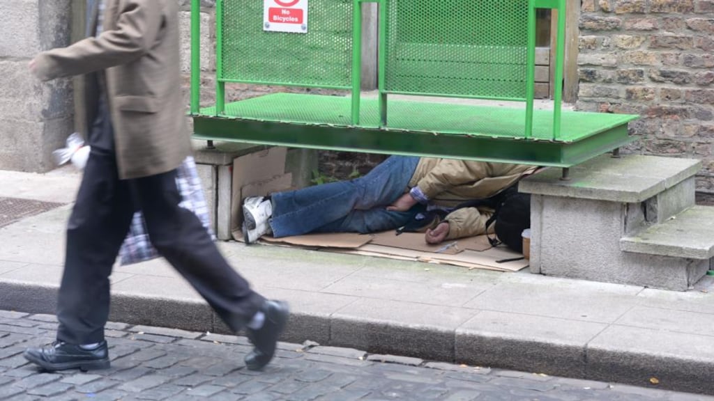 A homeless man sleeps rough in Dublin’s Temple Bar. Photograph: Alan Betson/The Irish Times
