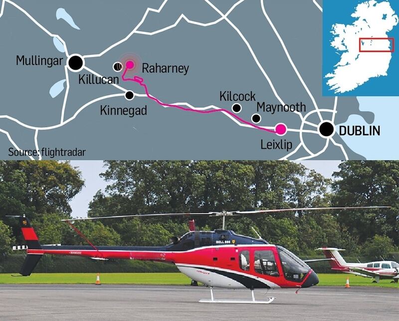 The flightpath and the helicopter which crashed near near Killucan, Co Westmeath