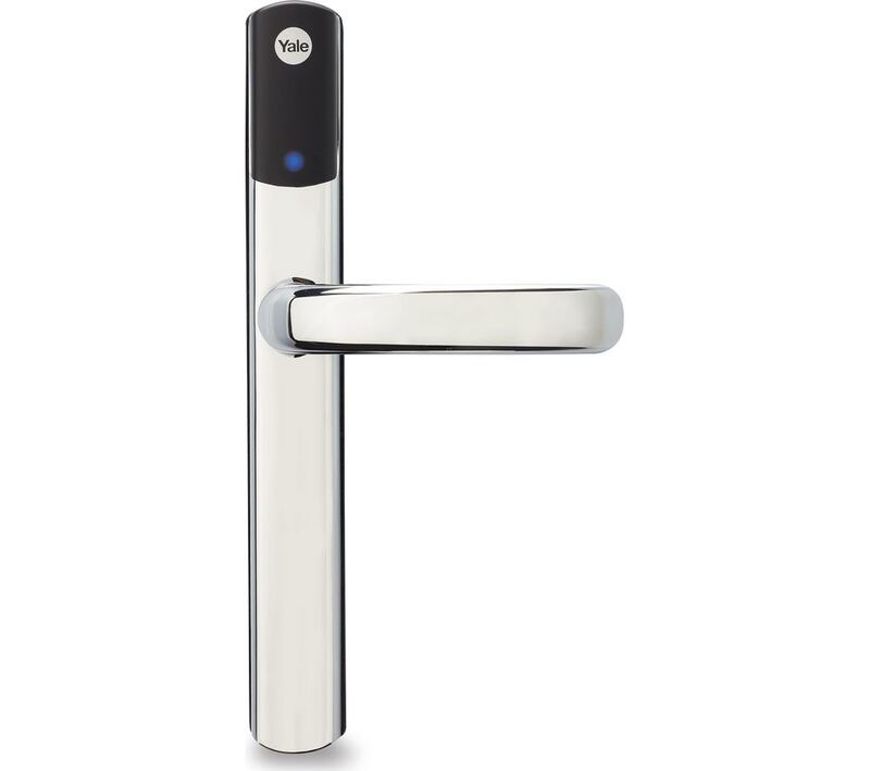 Yale’s Conexis L1 lock is keyless, requiring a fob, keycard or a smartphone app and Bluetooth to unlock the door.