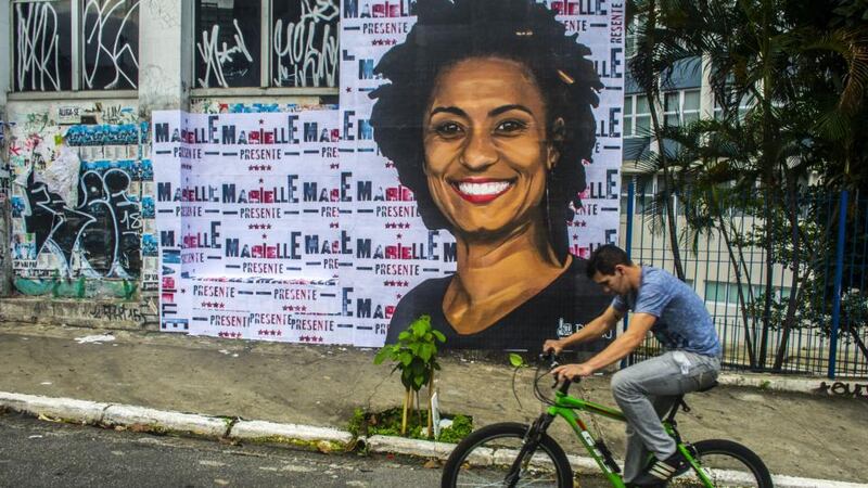 Assassination: a mural of Marielle Franco, the black Rio councillor whose death has brought Brazil’s militias back into the spotlight. Photograph: Cris Faga/NurPhoto via Getty