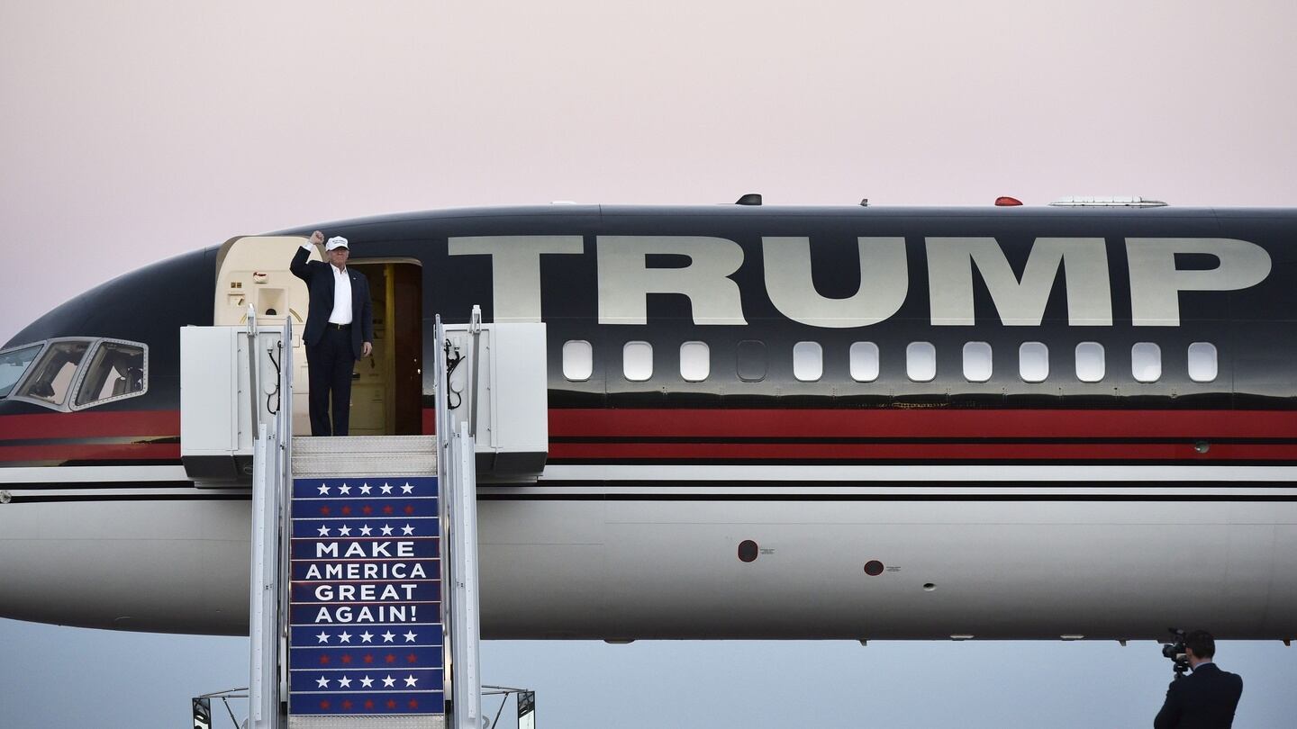 Republican presidential nominee Donald Trump waves as he steps out of his plane for a rally in Colorado Springs, Colorado on September 17th. Photograph: Mandel Ngan/AFP/Getty Images
