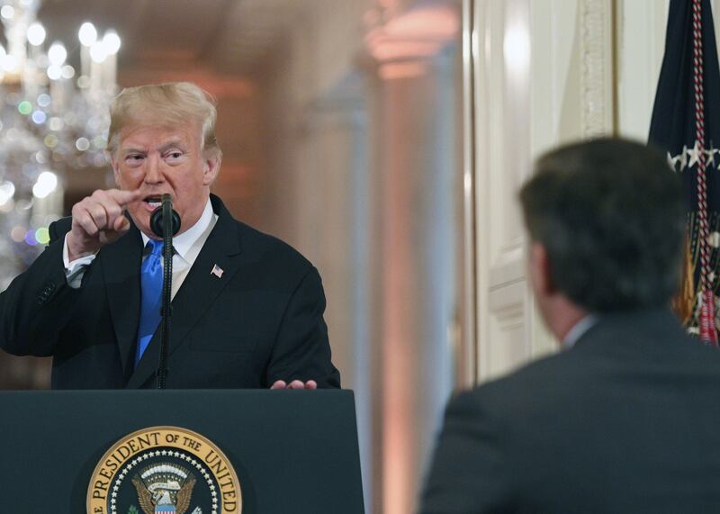 Fake news: Donald Trump criticises Jim Acosta of CNN in 2018. Photograph: Jim Watson/AFP via Getty