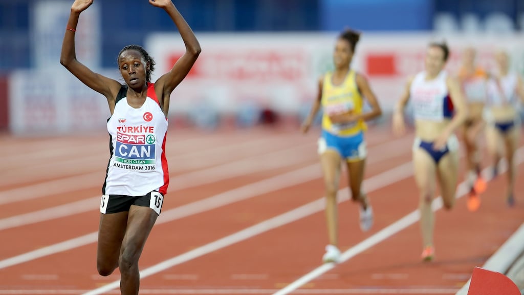 Yasemin Can wins the European 10,000m in Amsterdam last July just over four months after completing her transfer from Kenya to Turkey. Photograph: Getty