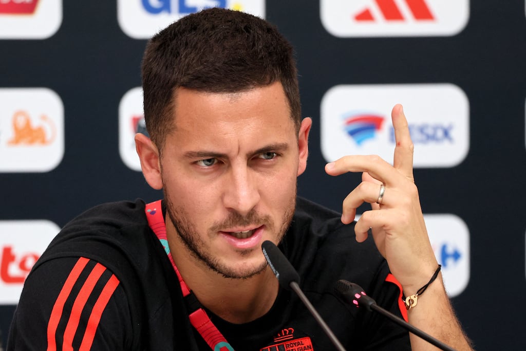 Eden Hazard had one of the more interesting press conference interactions with a journalist. Photograph: Jack Guez/AFP via Getty Images