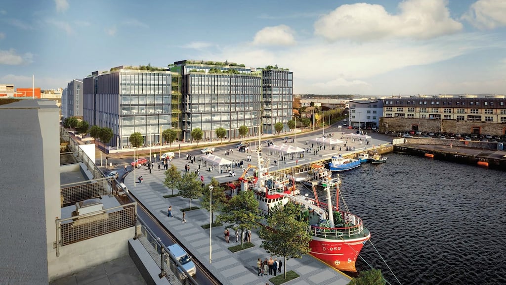 CGI of planned complex overlooking Galway docks