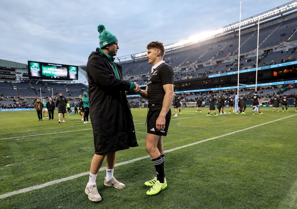 Tadhg Beirne and Beauden Barrett after last weekend's game at Soldier Field. Photograph: Dan Sheridan/Inpho