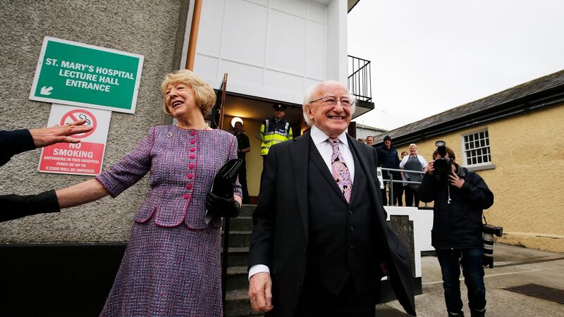 President Michael D Higgins and his wife Sabina seen after casting their votes in the presidential election and blasphemy referendum on Friday. Mr Higgins has received the largest personal mandate in the history of the State. Photograph: The Irish Times