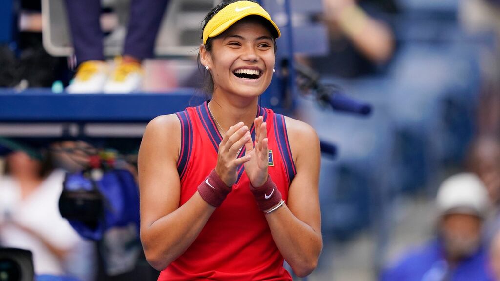 Emma Raducanu beat Shelby Rogers in straight sets to reach the US Open quarter-finals. Photograph: Seth Wenig/AP