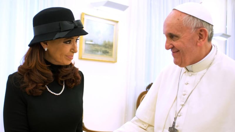Pope Francis welcoming Argentine president Cristina Kirchner on March 18th, 2013 at the Vatican. Photograph: Getty