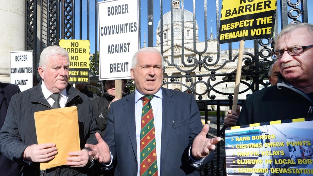 Louth TD Declan Breathnach, centre, at a protest outside Government Buildings in 2017. Photograph: Cyril Byrne