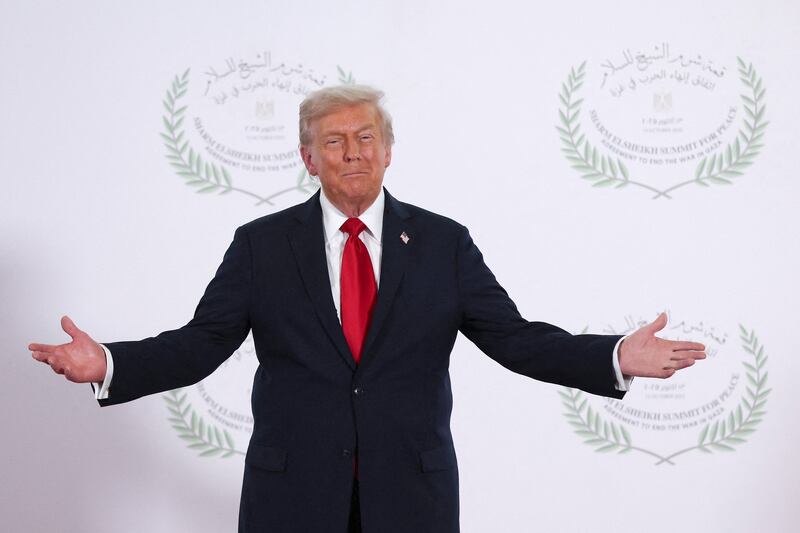 Donald Trump was in Egypt to meet European and Middle Eastern leaders following the start of the ceasefire. Photograph: Suzanne Plunkett/Getty