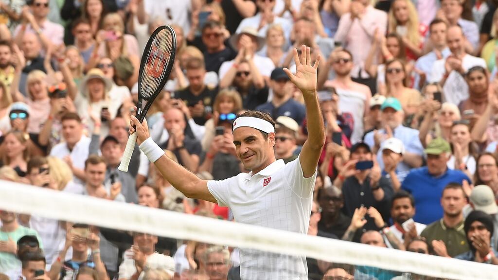 Roger Federer celebrates his victory over Richard Gasquet of France