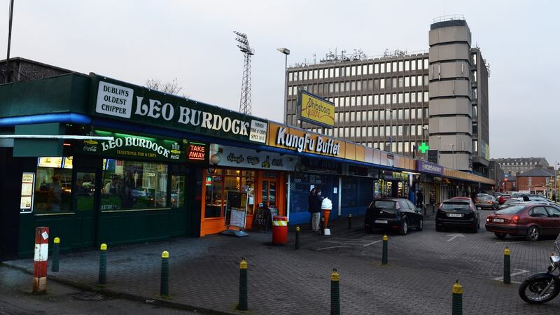 The shopping centre area of Phibsborough. The developers plan to build up the site with heights ranging from three to seven storeys, including new shops, offices, restaurants and student accommodation. Photograph: Cyril Byrne
