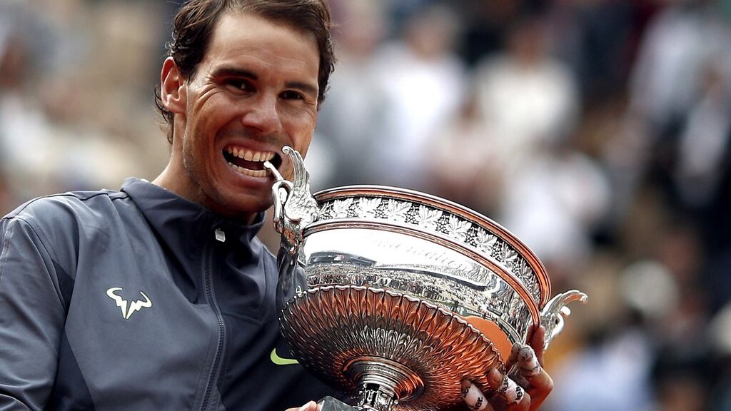 Rafa Nadal celebrates his win at the French Open in 2019. Photograph: Yoan Valat/EPA