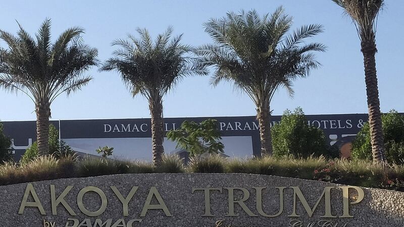 A view shows the Akoya by Damac Trump International Golf Club sign in Dubai ahead of the removal of Trump’s name. Photograph: Reuters
