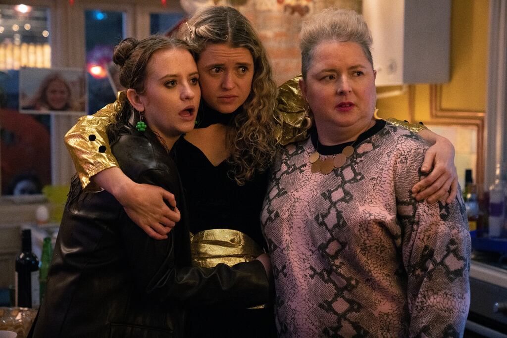 Máiréad Tyers as Jen, Sofia Oxenham as Carrie, Siobhán McSweeney as Mary in Extraordinary. Photograph: Natalie Seery/Disney+