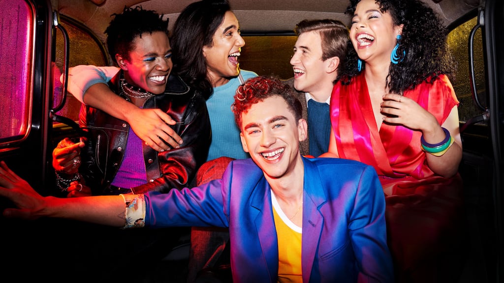 It’s a Sin: Olly Alexander (front) with Omari Douglas, Nathaniel Curtis, Callum Scott Howells and Lydia West. Photograph: Channel 4