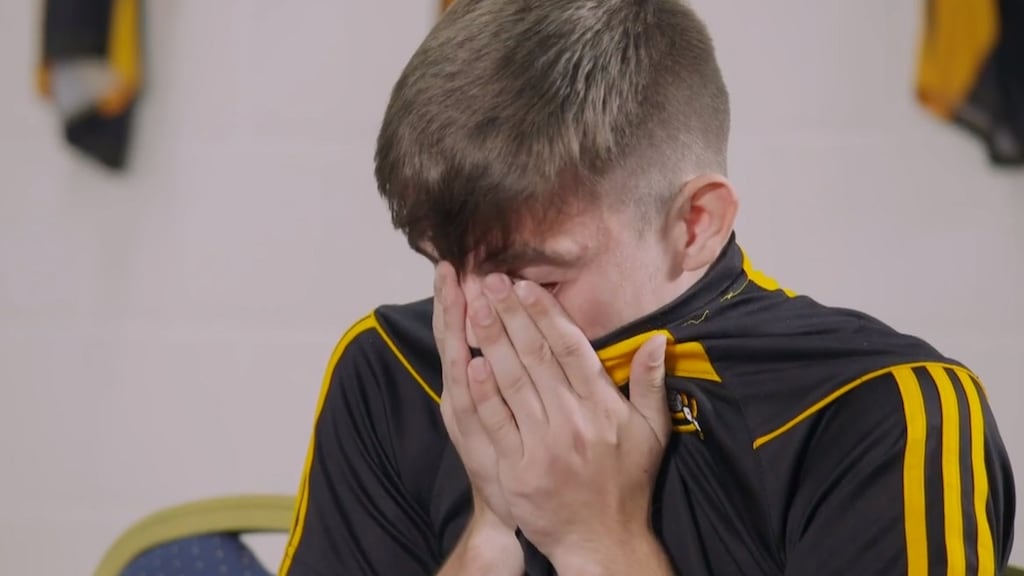 Kilkenny man Steven Scallan shows the Underdogs selectors what it meant to him to be involved in the squad. Photograph: TG4