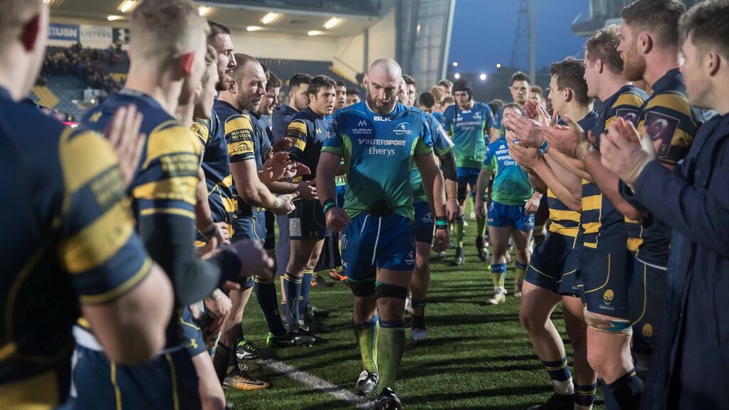 Connacht skipper John Muldoon leads his team off after the game. Photograph: Morgan Treacy/Inpho
