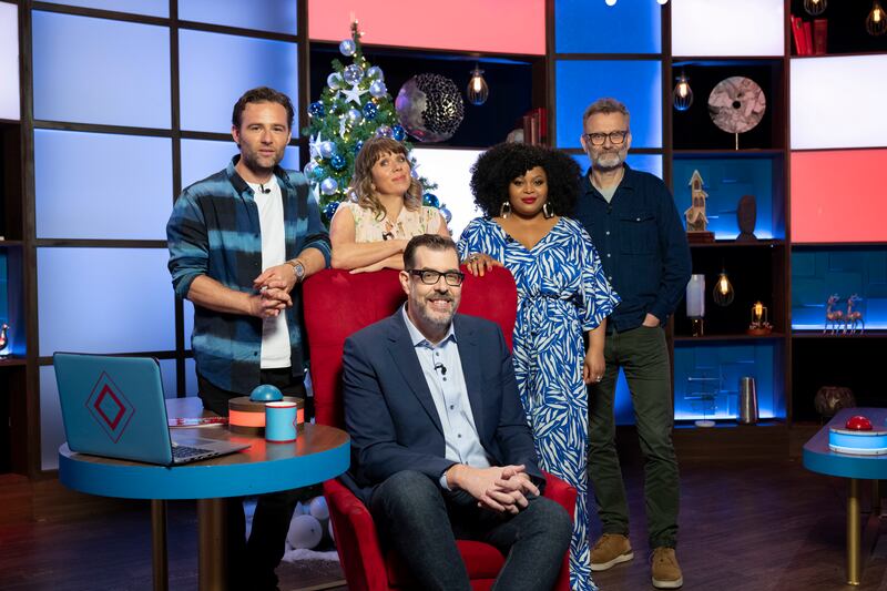 Richard Osman's Festive House of Games: Harry Judd, Kerry Godliman, Osman, Gbemisola Ikumelo and Hugh Dennis. Photograph: Graeme Hunter/Remarkable Television