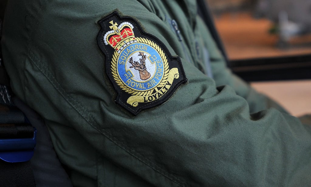 A secret agreement has been in place since the 1950s that allows the RAF to intercept 'hostile' aircraft in Irish airspace. Above, a Royal Air Force badge on a pilot's sleeve. Photograph: Bethany Clarke/Getty