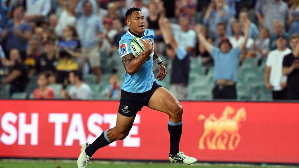 Waratahs player Israel Folau scoring a try against the Stormers during their Super Rugby match in Sydney. Photograph: Getty Images