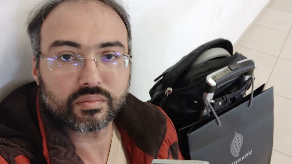 Iyad el-Baghdadi at Berlin Schonefeld airport after he was denied access to board his flight to Dublin. Photograph: Iyad el-Baghdadi