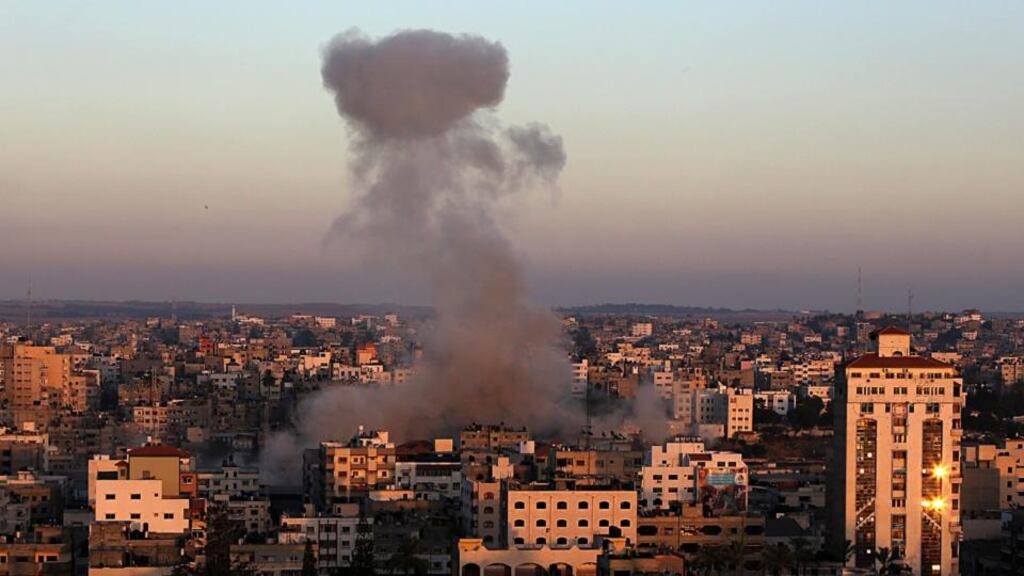 A cloud of smoke rises after an Israeli attack on Gaza City yesterday. Photograph: EPA/Mohammed Saber