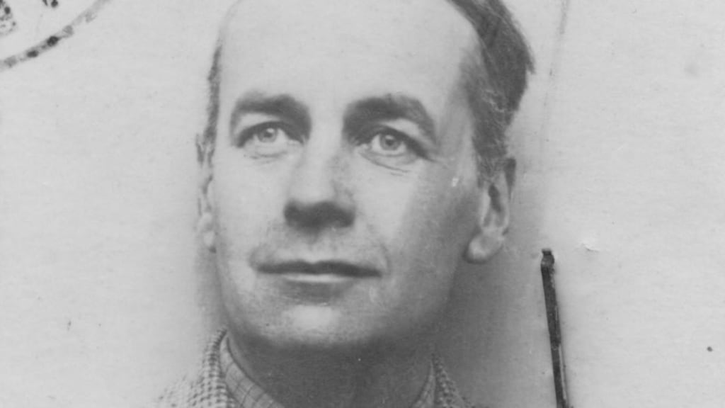 Balkan days: Irish essayist Hubert Butler, in a photograph from identity papers in 1947, around the time he was in Zagreb attending war-crime trials. Photograph: Courtesy of Julia Crampton/Maidenhall Manuscripts